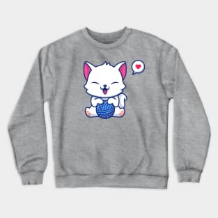 Cute Cat Playing Wool Ball Cartoon Crewneck Sweatshirt